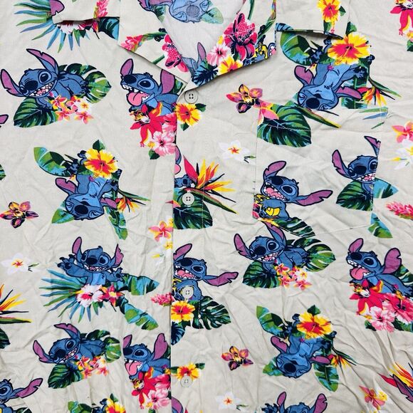 Disney Stitch Hawaiian Shirt Short Sleeve 100% Rayon Tropical Aloha Mens Size XL - Picture 6 of 7